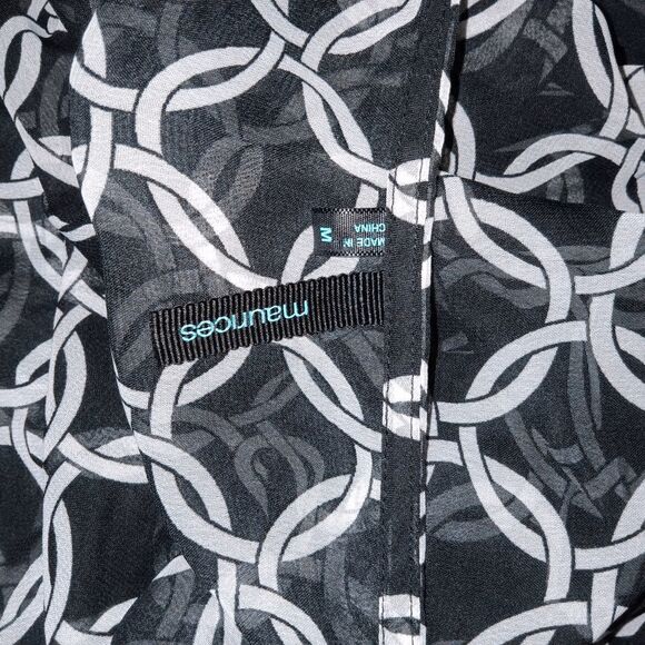 Maurices Low Cut Belted Sheer Tunic Blouse Women's Sz M Top Black White Geo - Picture 7 of 10